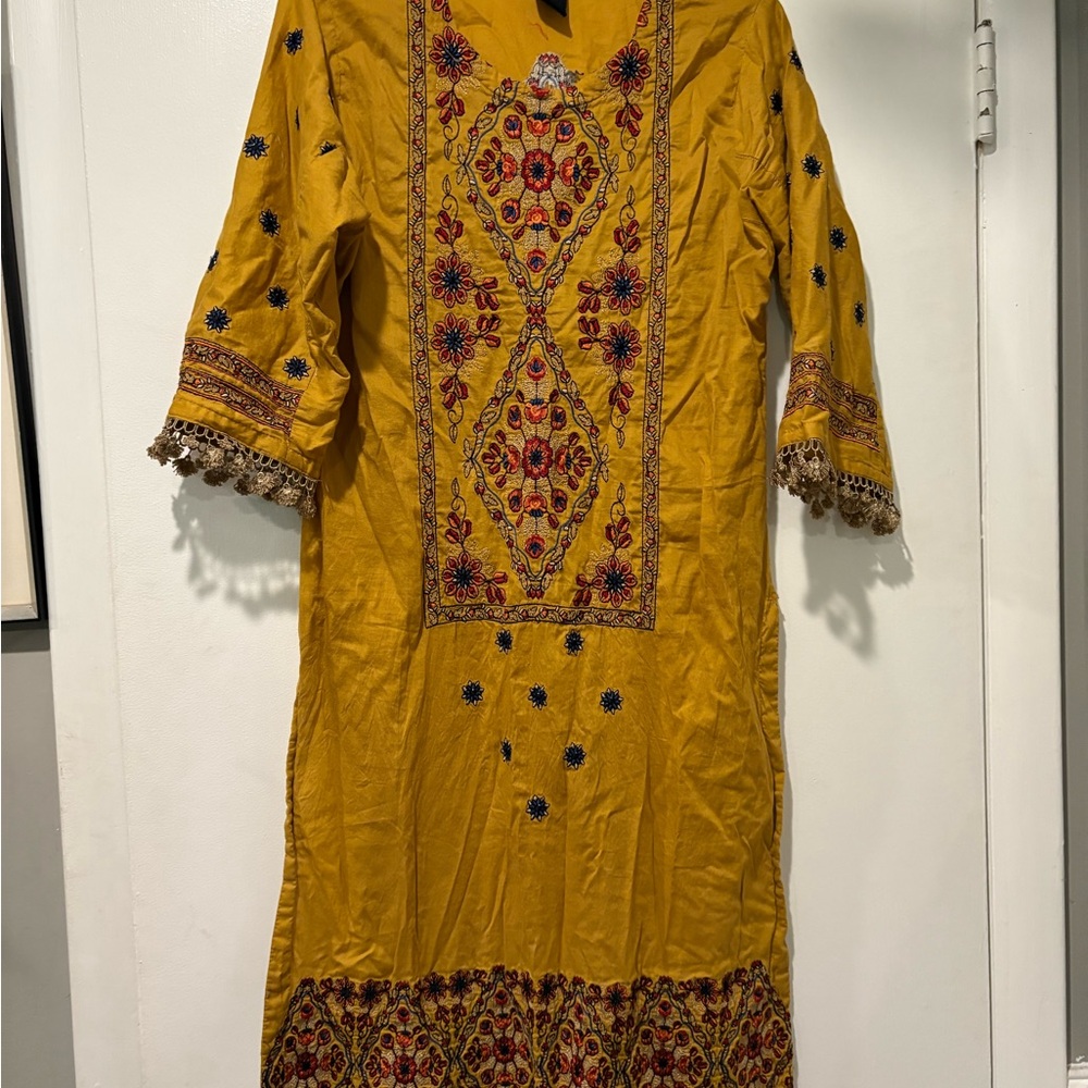 Gorgeous mustard embroidered kurta tunic/ Dress
